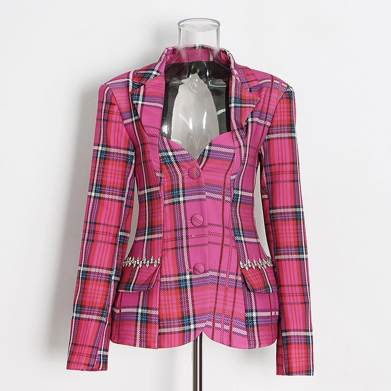 Plaid Hollow Out Back Blazer