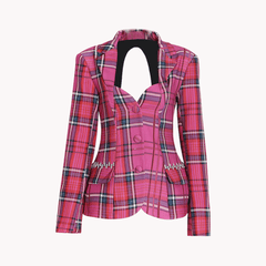 Plaid Hollow Out Back Blazer