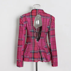 Plaid Hollow Out Back Blazer