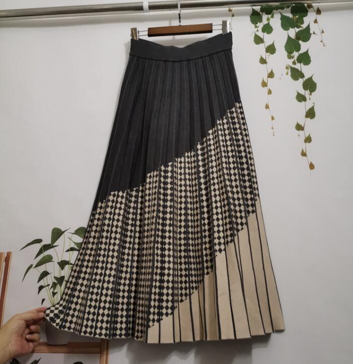 Plaid Knitted High Waist Skirt