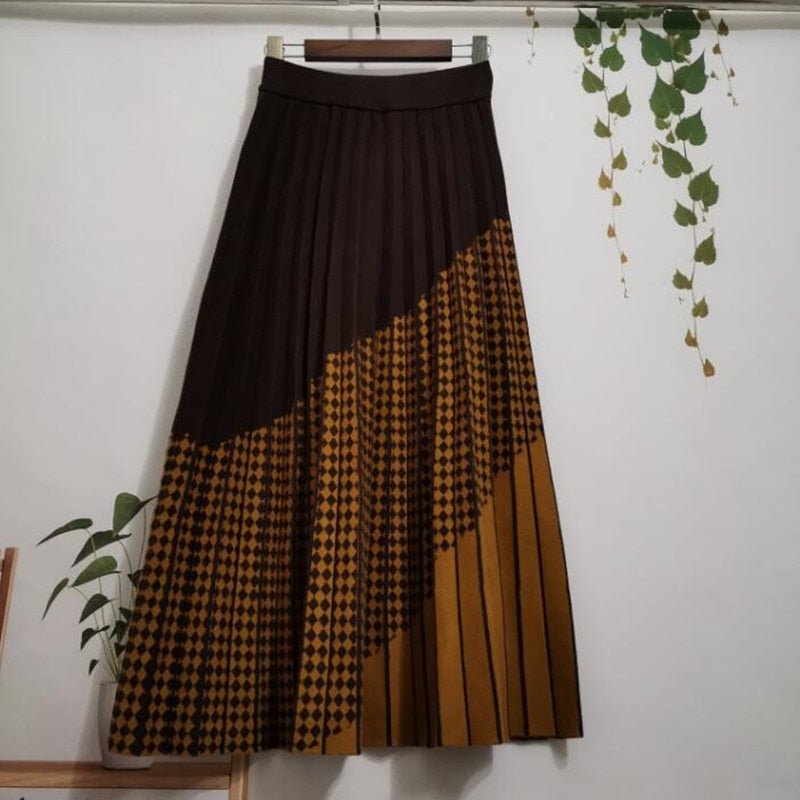 Plaid Knitted High Waist Skirt