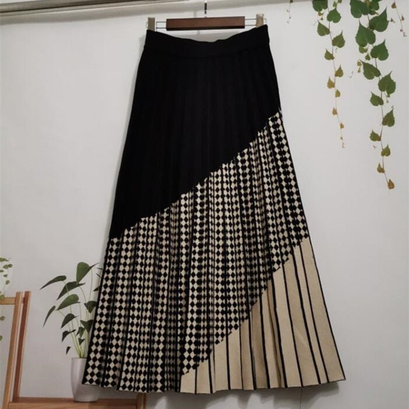 Plaid Knitted High Waist Skirt
