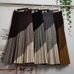 Plaid Knitted High Waist Skirt