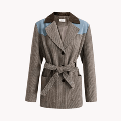 Plaid Notched Collar Belted Blazer