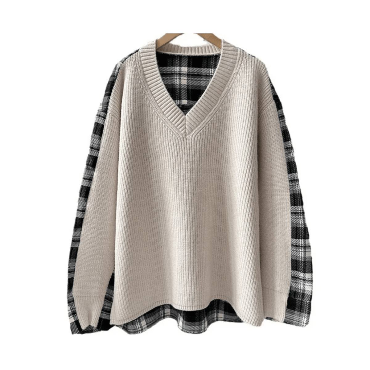 Plaid Patchwork Loose Knit Sweater