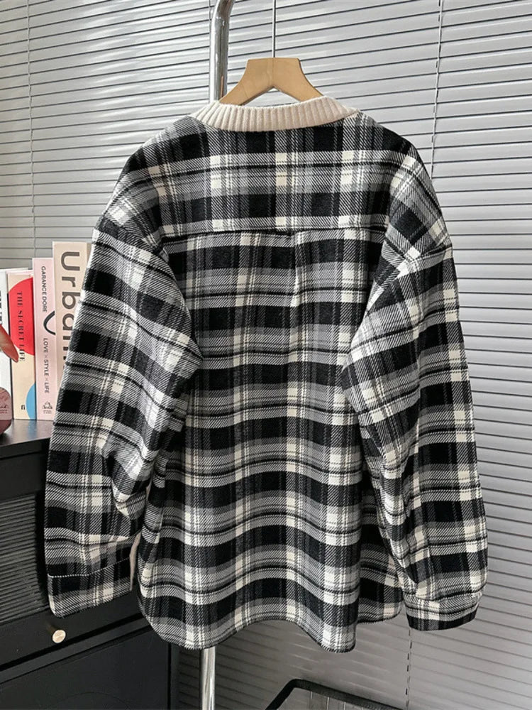 Plaid Patchwork Loose Knit Sweater