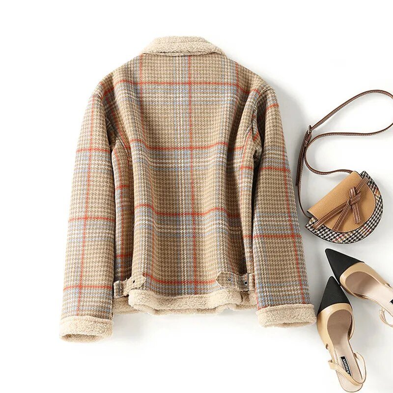 Plaid Warm Woolen Short Coat