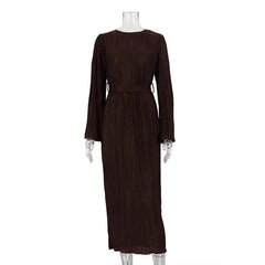 Pleated Ankle Length Belted Dress