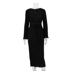 Pleated Ankle Length Belted Dress