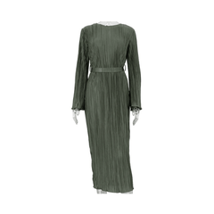Pleated Ankle Length Belted Dress
