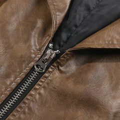 Pleated Belted Drawstring Vegan Leather Jacket