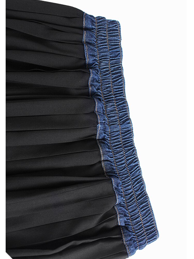 Pleated Denim A Line Skirt