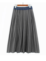 Pleated Denim A Line Skirt