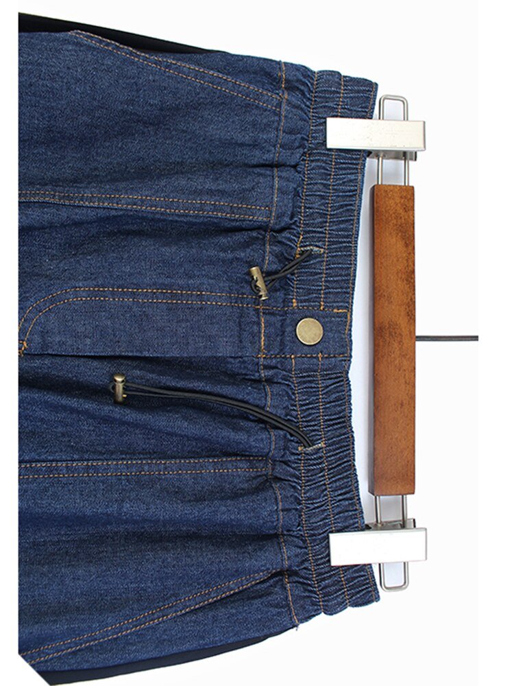Pleated Denim A Line Skirt