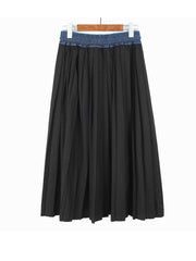 Pleated Denim A Line Skirt
