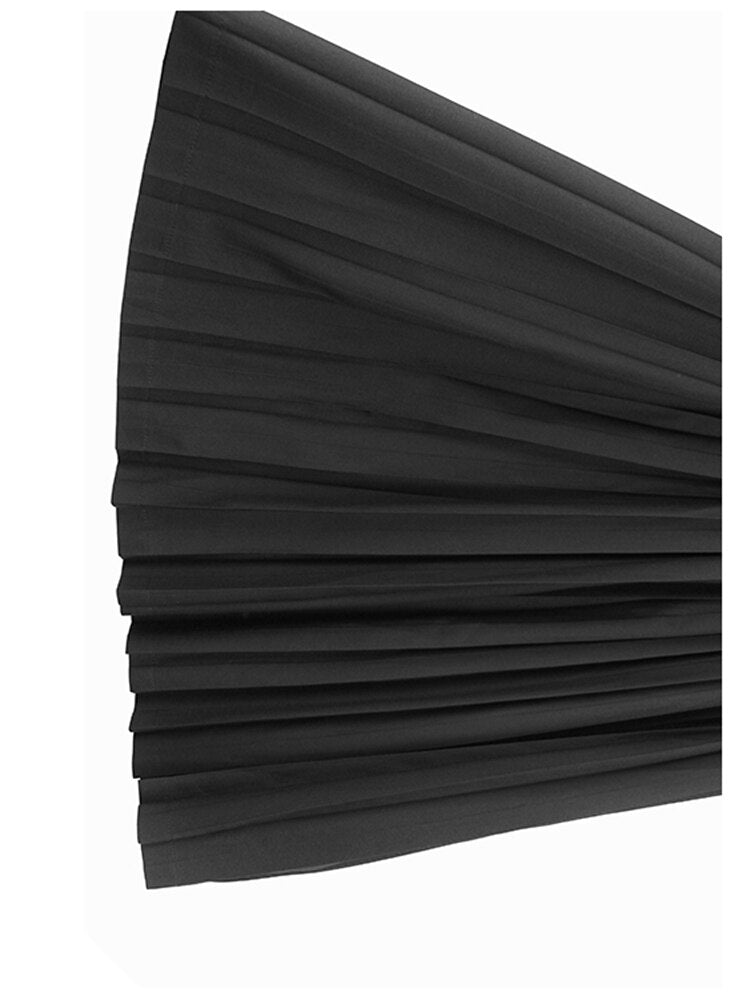 Pleated Denim A Line Skirt
