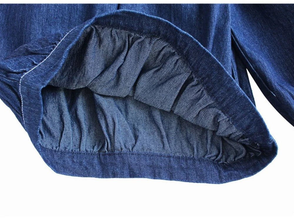 Pleated Denim Wide Leg Pants