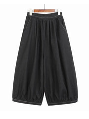 Pleated Denim Wide Leg Pants