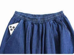 Pleated Denim Wide Leg Pants