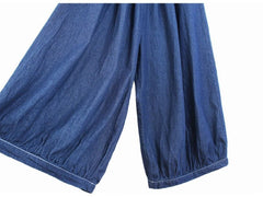 Pleated Denim Wide Leg Pants