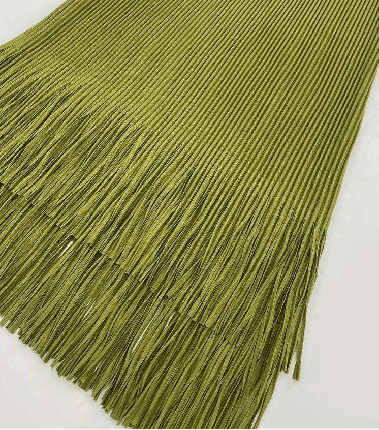 Pleated Fringed Hem Top + Skirt Set - @jariatudanita