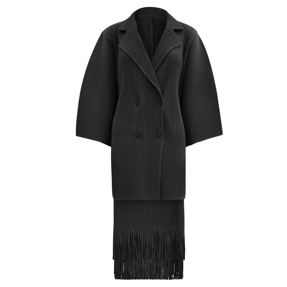 Pleated Fringed Hem Top + Skirt Set - @jariatudanita