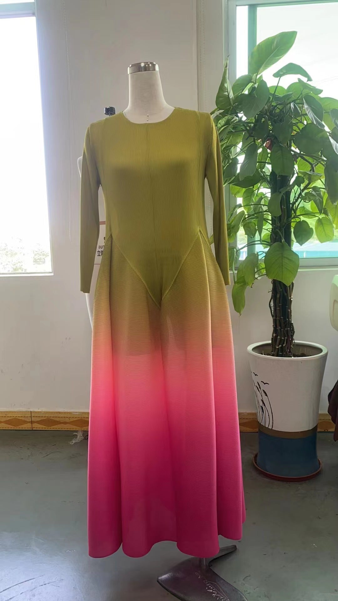 Pleated Gradient Dress