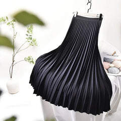 Pleated High Waist Long Skirt