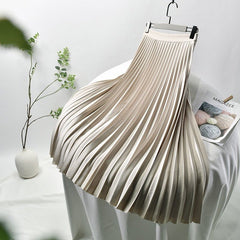 Pleated High Waist Long Skirt