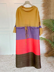 Pleated Multicolor Tie-Waist Long Dress