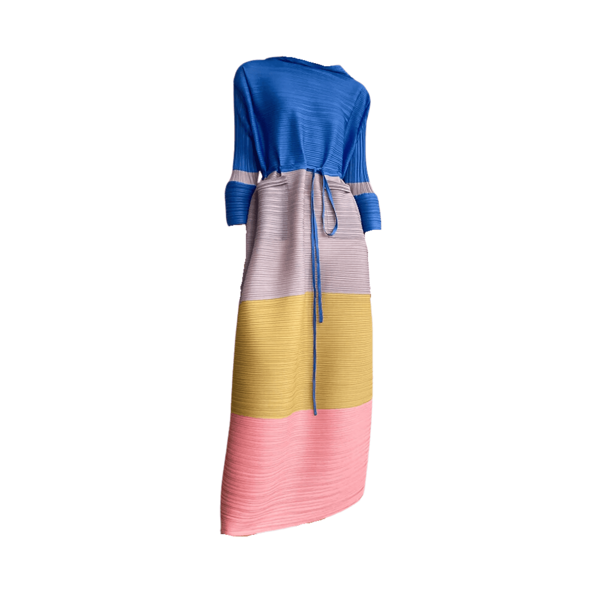 Pleated Multicolor Tie-Waist Long Dress