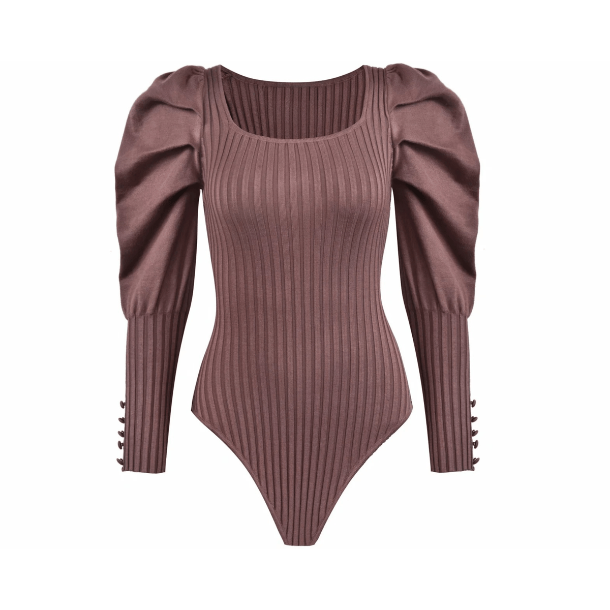 Pleated Puff Sleeves Knitted Bodysuit