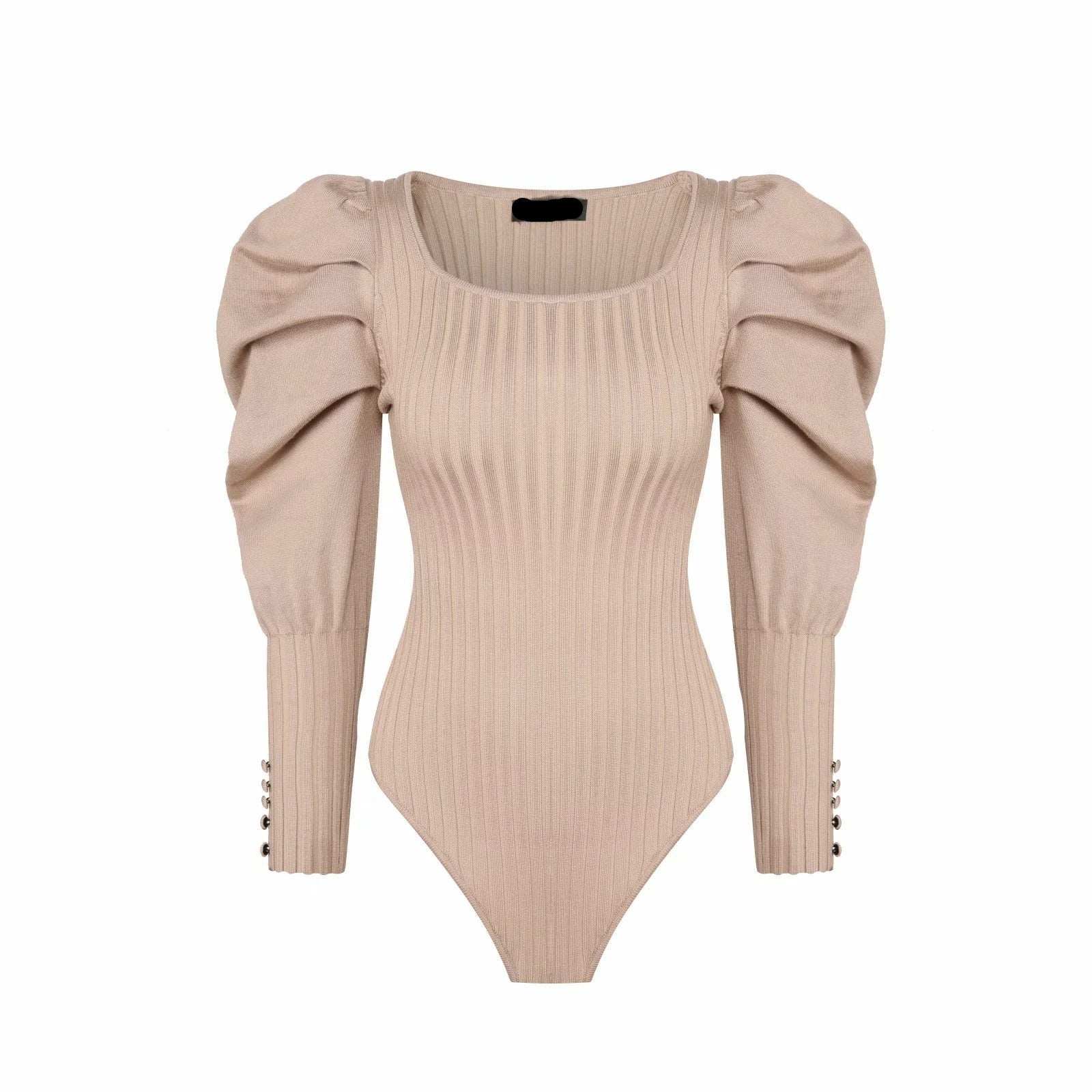 Pleated Puff Sleeves Knitted Bodysuit