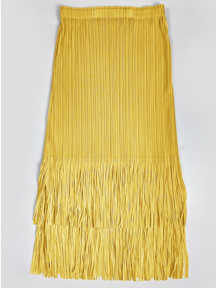 Pleated Tassel Hem Skirt