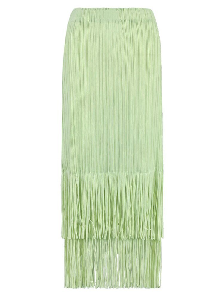 Pleated Tassel Hem Skirt