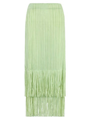 Pleated Tassel Hem Skirt