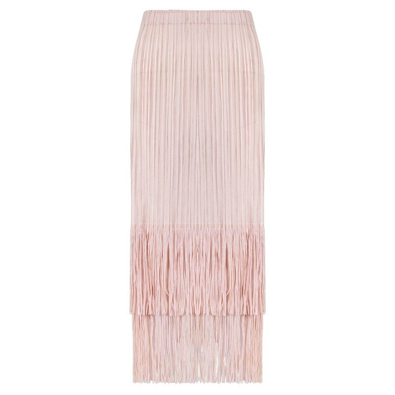 Pleated Tassel Hem Skirt