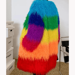 Plush Rainbow Faux Fur Winter Coat