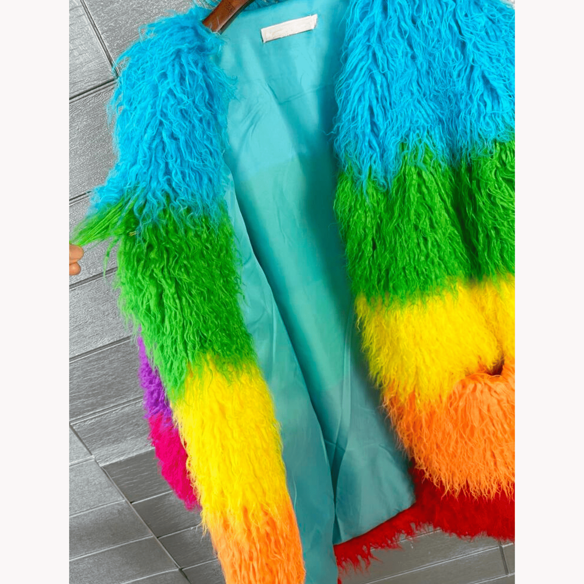 Plush Rainbow Faux Fur Winter Coat