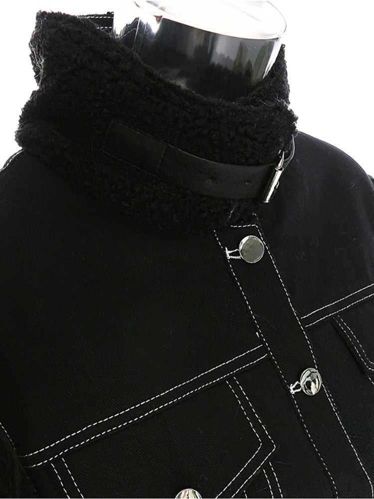 Plush Sleeves Turtleneck Denim Jacket - @phenomenalkat