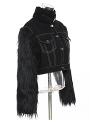 Plush Sleeves Turtleneck Denim Jacket - @phenomenalkat