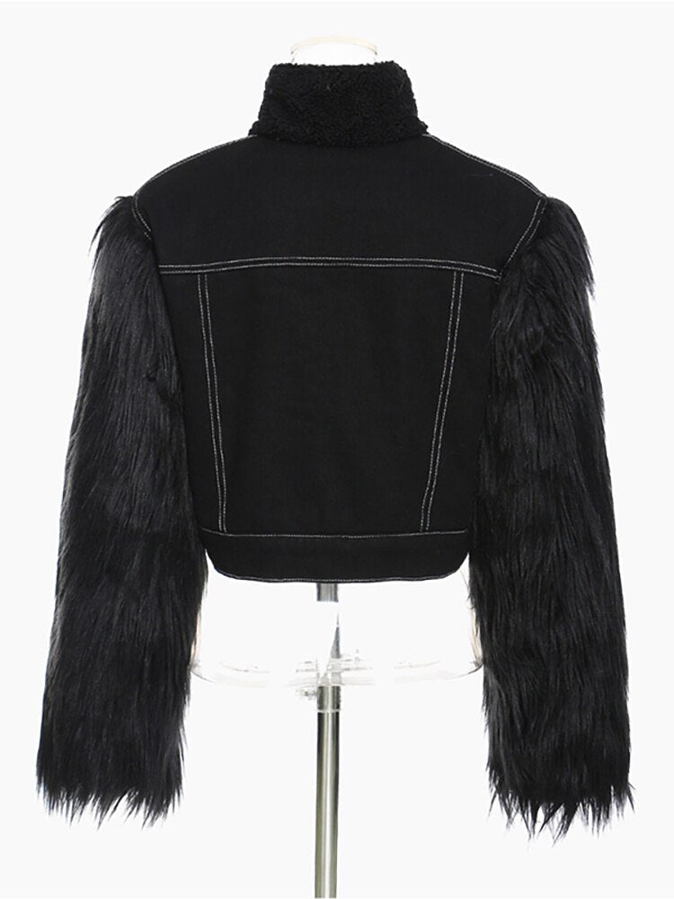 Plush Sleeves Turtleneck Denim Jacket - @phenomenalkat