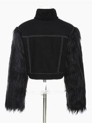 Plush Sleeves Turtleneck Denim Jacket - @phenomenalkat