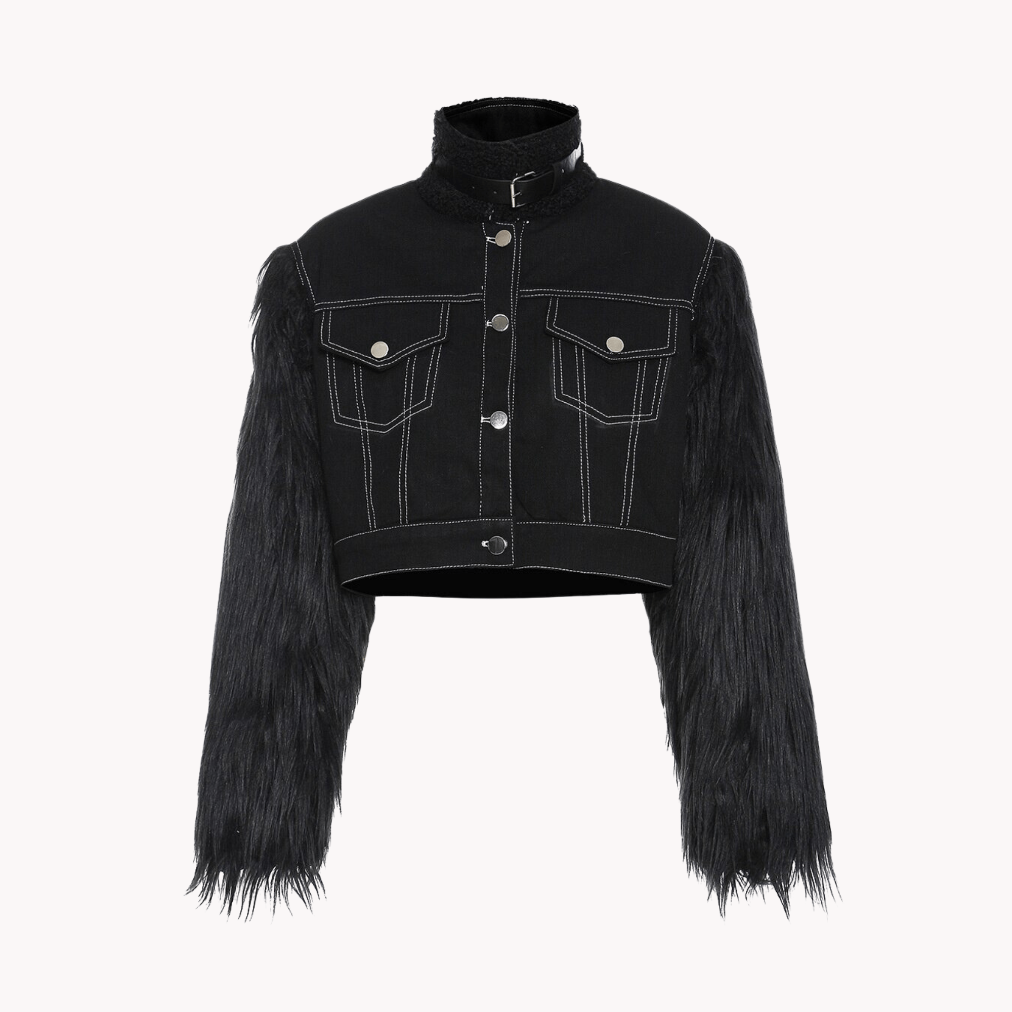 Plush Sleeves Turtleneck Denim Jacket - @phenomenalkat