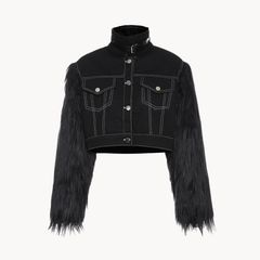 Plush Sleeves Turtleneck Denim Jacket - @phenomenalkat