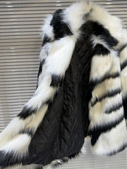Plush Zebra Stripes Faux Fur Jacket