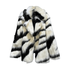 Plush Zebra Stripes Faux Fur Jacket - Final Sale