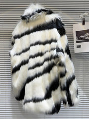 Plush Zebra Stripes Faux Fur Jacket