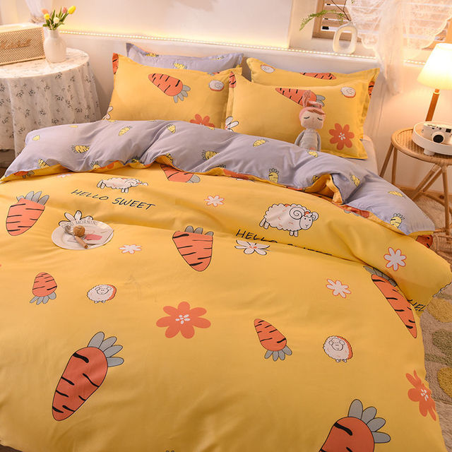 Orange Bedding Set Girls Boys Bed Linen Sheet Plaid Duvet Cover 240x220 Single Double Queen King Quilt Covers Sets Bedclothes