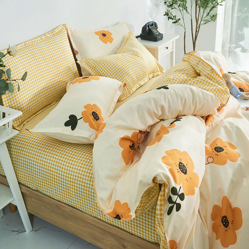 Bedding Set Boy Girl Bed Sheet Quilt Cover Pillowcase Single Bed Double Bed Queen Bed Quilt Cover Washed Cotton Bedclothes